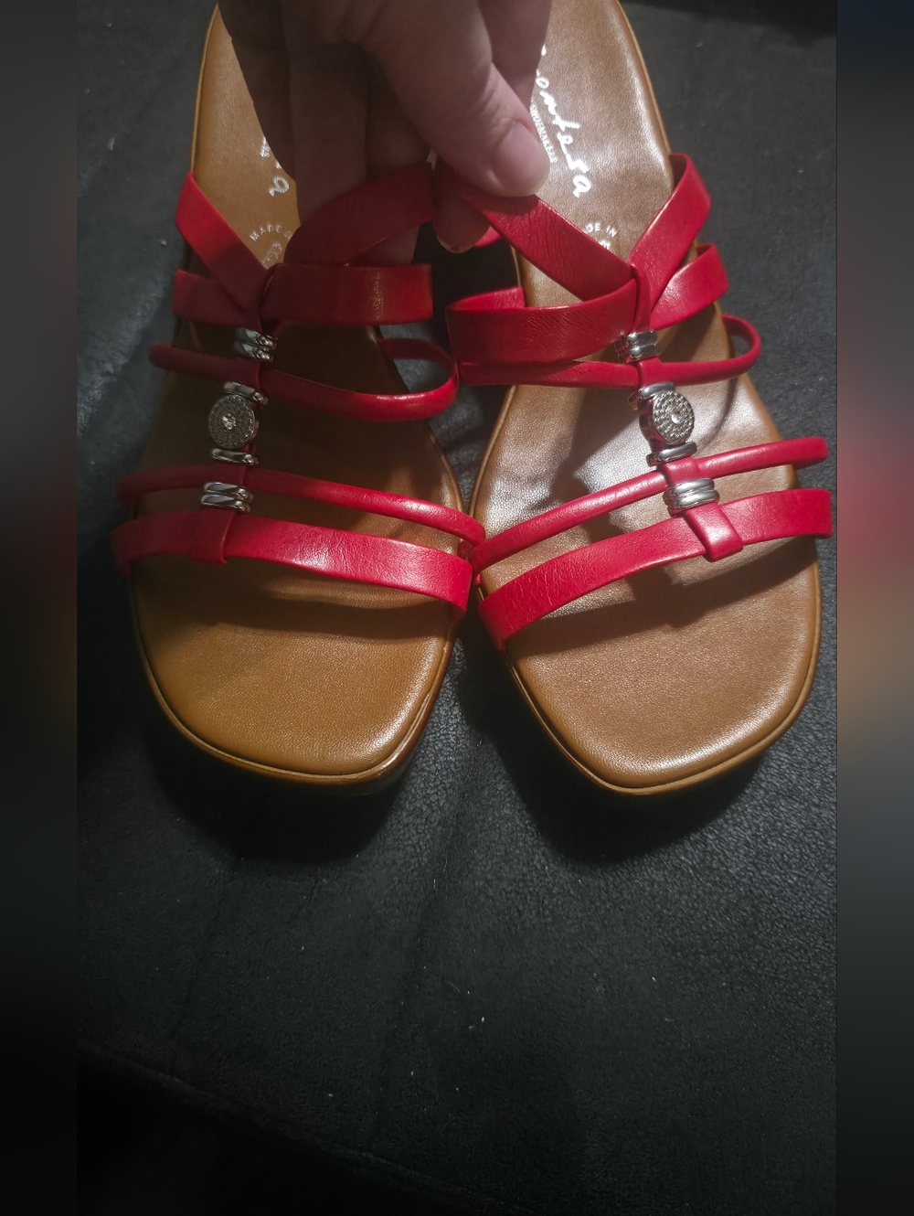 Italian Shoemakers Contesa Red Multi-Strap Sandals w/ Silver Accents Size 10M - Picture 6 of 9
